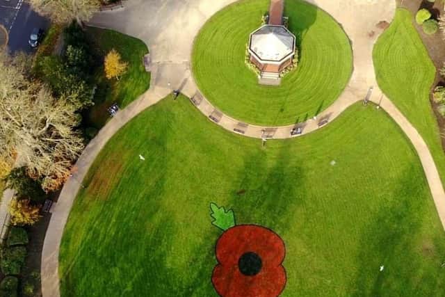 Drone picture of the poppy in Tower Gardens in Skegness.