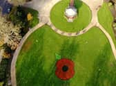 Drone picture of the poppy in Tower Gardens in Skegness.