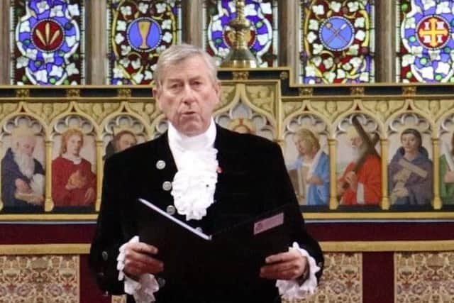 Michael Scott, High Sheriff of Lincolnshire speaking at the Remembrance Service. EMN-200811-103802001