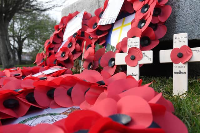 Poppy wreaths laid at the memorial in Skegness.