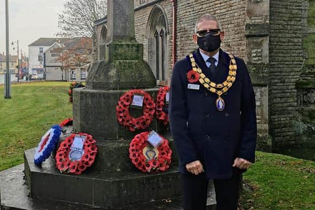 Spilsby Mayor Coun Terry Taylor at the Memorial.