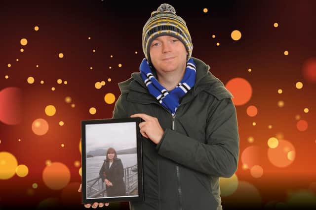 Richard Pullen holding a picture of fiancée Rachael, who died aged 24