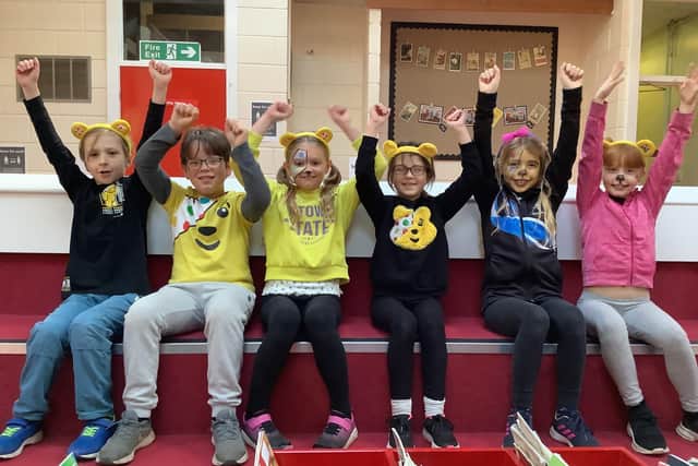 Ruskington's Chestnut Street School pupils joining in Children in Need. EMN-201113-170655001