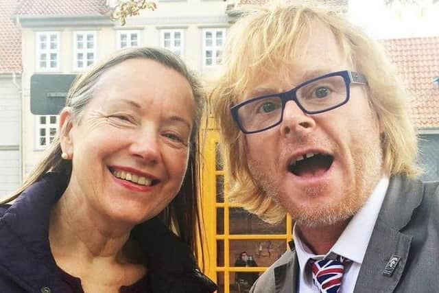 Deputy Mayor of bad Gandersheim Ingrid Lohmann with John Byford, who designed The Box tribute to the fallen.