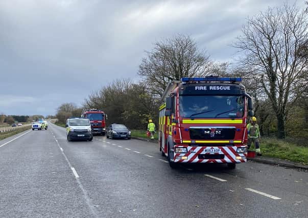 Emergency services at the scene of the two-car collision on the A17 Sleaford bypass on Sunday. Photo: Lincs Police Specials. EMN-201116-114055001