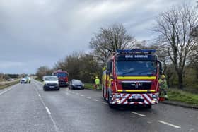 Emergency services at the scene of the two-car collision on the A17 Sleaford bypass on Sunday. Photo: Lincs Police Specials. EMN-201116-114055001