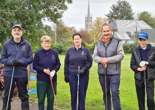 At the Drive-In, from left, are: Matt Leeming, Gents' Vice-Captain 2021, Steph Teanby, Ladies' President 2021, Pam Hayden, Ladies' Captain 2021, Steve Cooney, Gents' Captain 2021 and Merv Tursak, Junior Captain 2020 and 2021.