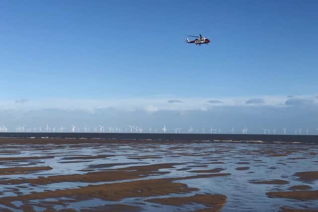 The coastguard helicopter spotted near Gibraltar Point on Sunday. Photo: John Byford.