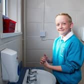 Olly Tedford (Year 6) washing his hand at Theddlethorpe Academy. (Picture: Sean Spencer/Hull News & Pictures Ltd.)