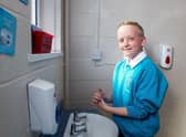 Olly Tedford (Year 6) washing his hand at Theddlethorpe Academy. (Picture: Sean Spencer/Hull News & Pictures Ltd.)