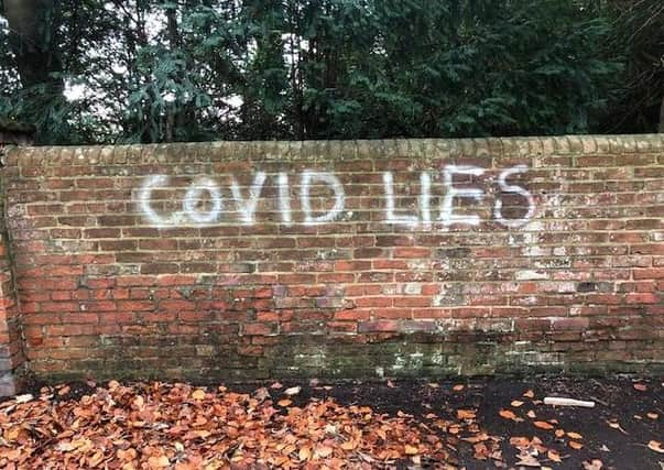 The graffiti on a wall in St Mary's Lane, Louth, earlier this week.