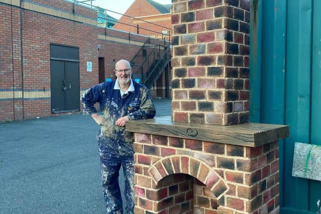 Steve working on Santa's chimney for the Hildred's Centre display.