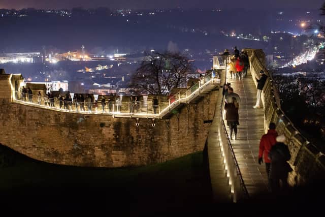 Lincoln Castle's illuminated wall walk in 2019. In 2020 it will have social distancing guidelines in place. EMN-201120-102401001