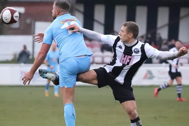 Boston United's last FA Trophy fixture was a painful 1-0 defeat at Atherton Collieries last November. Photo: Eric Brown.