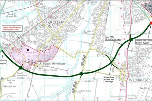 A map of the route of the North Hykeham Relief Road.