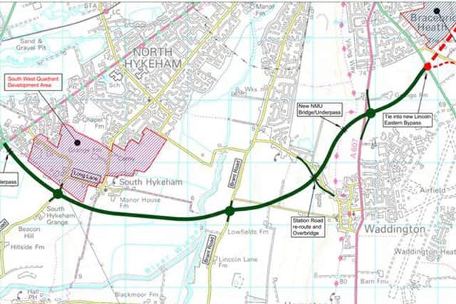 The route of the North Hykeham Relief Road, which has now seen £110m funding approved. EMN-201125-162240001