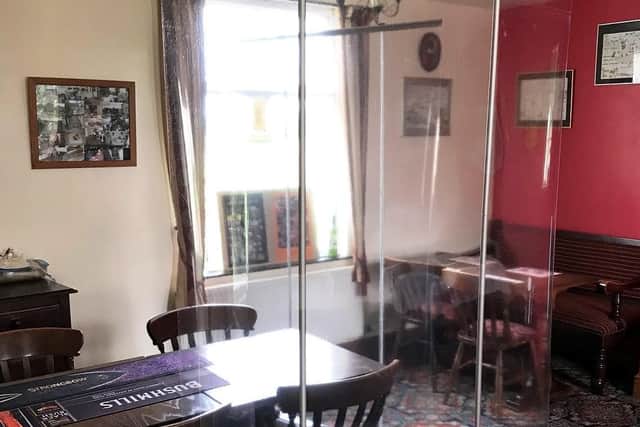 A photo inside the covid-secure Railway Tavern in Aby.