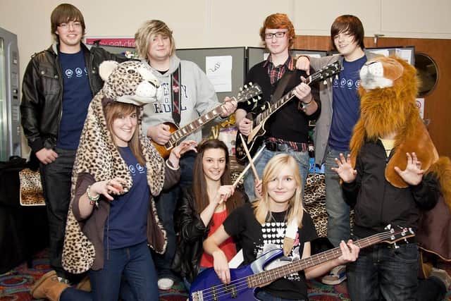 Concert organisers and participants, back, from left, Tom Downing, Tom Wardell, Pete Thicket, Benedict Kelley, front, Annabel Charlton, Lucy Adams, Lauren Bates, and Jamie Downing.