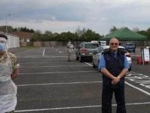 Soldiers of the 2nd Battalion The Royal Anglian Regiment (The Poachers) testing at Tesco car park in Skegness in May. Also pictured is Coun Steve Walmsley. Copyright: jpimedia