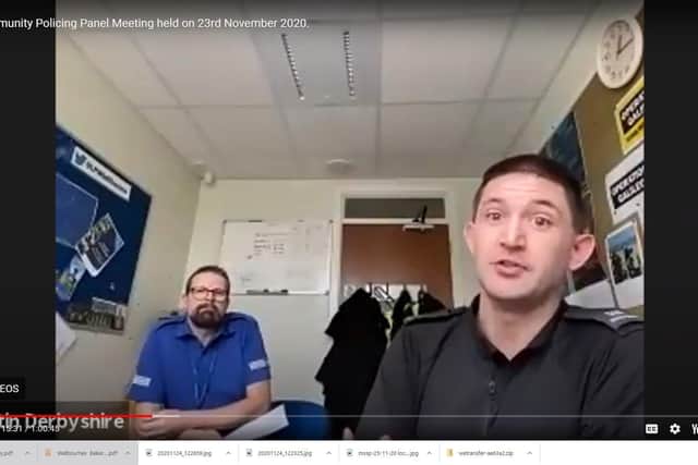 PCSO Neil Atkinson and PC Martin Derbyshire speak via Zoom to the policing panel. EMN-200712-171617001