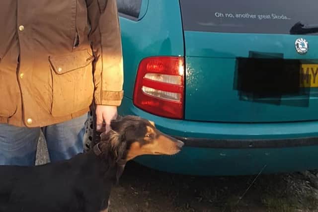 A dog seized after being caught involved in hare coursing in Sleaford area. EMN-200412-173420001