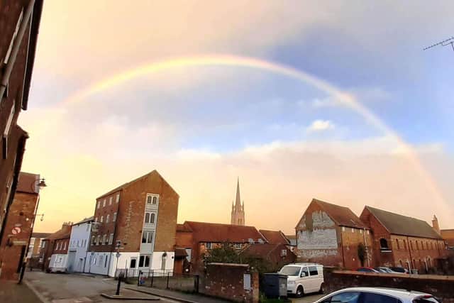 A photograph of a rainbow over the proposed development site, taken by a Kidgate resident.