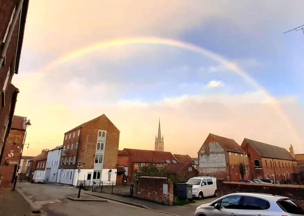 A photograph of a rainbow over the proposed development site, taken by a Kidgate resident.