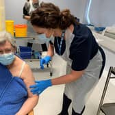 Janet Judson receives her vaccination in Lincolnshire.