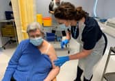 Janet Judson receives her vaccination in Lincolnshire.