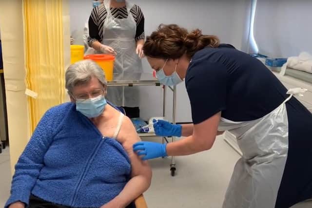 84-year-old retired NHS worker Janet Judson from Lincoln was the first person in Lincolnshire to get the new COVID-19 vaccine. EMN-200912-183841001
