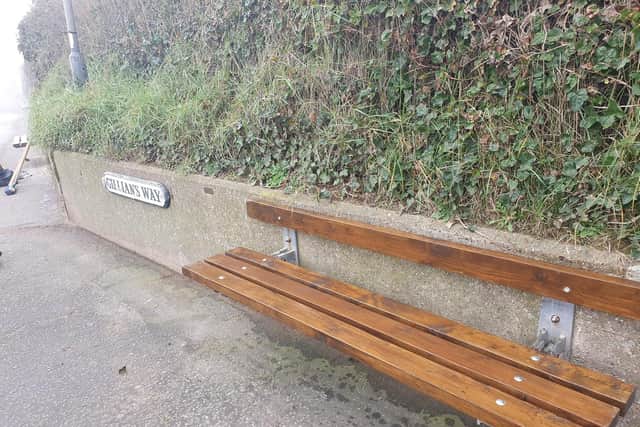 One of the benches on Chapel St Leonards  seafront looking shiny and safe  and ready to welcome visitors.