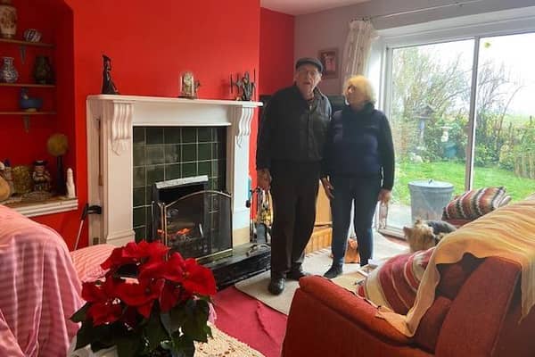 Derek and June Driver - back in their home for Christmas after spending it in a caravan last year.