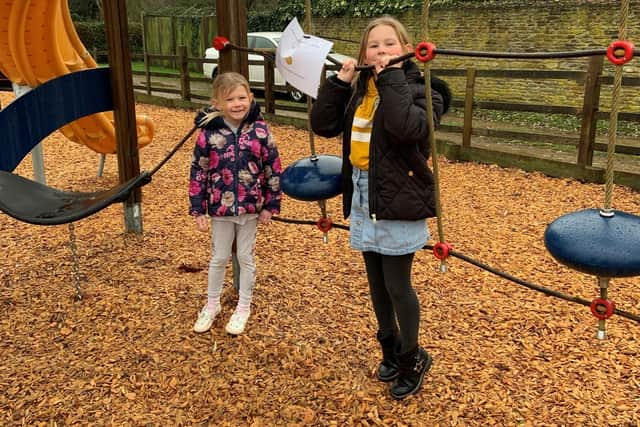Families taking part in Caythorpe primary school's Christmas treasure hunt.