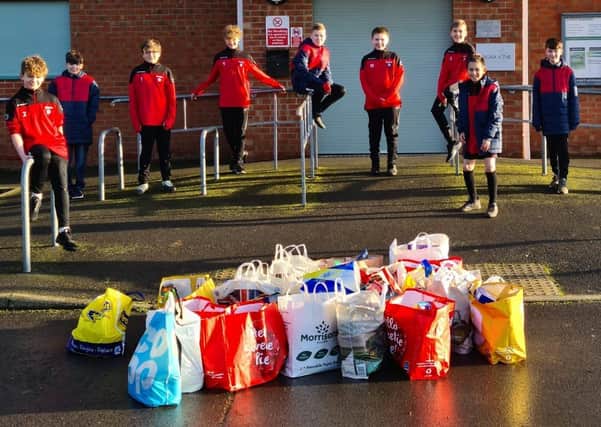 Some of the donations for the food bank, thanks to the Louth Old Boys Blacks U13s and Louth Old Boys