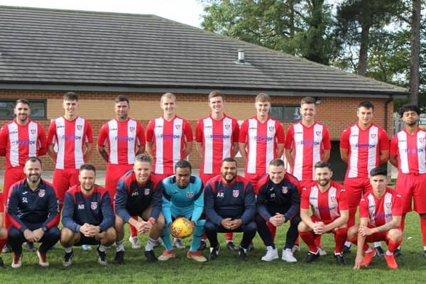The Horncastle Town squad in this year’s home kit, sponsored by Polypipe.