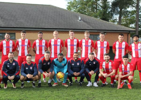 The Horncastle Town squad in this year’s home kit, sponsored by Polypipe.