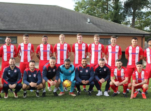 The Horncastle Town squad in this year’s home kit, sponsored by Polypipe.