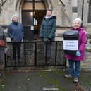 Silk Willoughby Church collecting cheese wrappers and printer cartridges to raise money for a new toilet and servery in the church. L-R Janet Johnson  - church warden, Sue Mathieson - PCC secretary, Lizzie Potter - on-line fundraising organiser, Lavinia Hughson - church member.