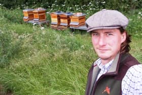 Will Hamilton with some bee hives.