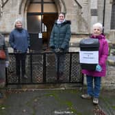 Silk Willoughby Church collecting cheese wrappers and printer cartridges to raise money for a new toilet and servery in the church. L-R Janet Johnson  - church warden, Sue Mathieson - PCC secretary, Lizzie Potter - on-line fundraising organiser and Lavinia Hughson - church member. EMN-201217-091520001