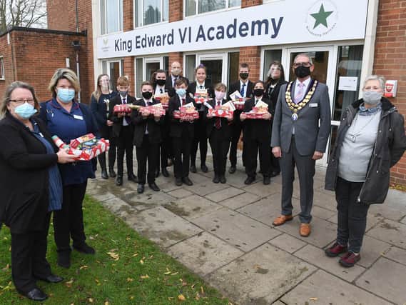Students at King Edward VI Academy created cards and treat hampers for two care homes in the area.