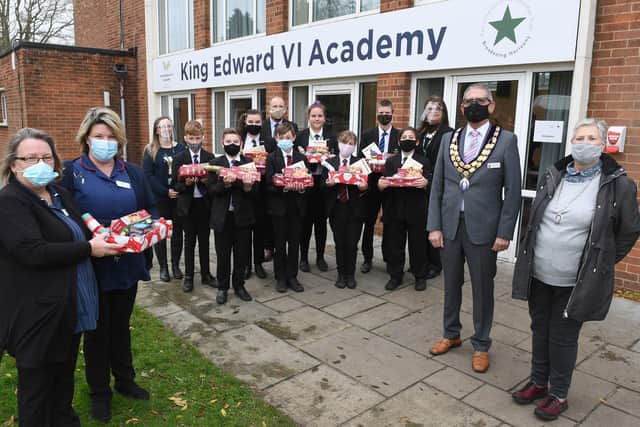 Students at King Edward VI Academy created cards and treat hampers for two care homes in the area.