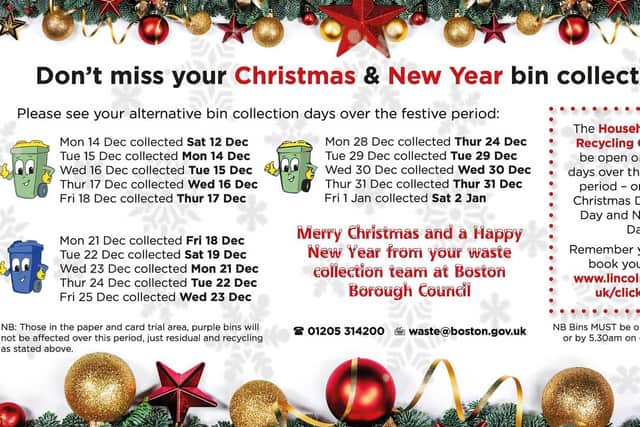 Bin times over the holiday period