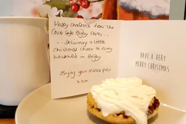 A mince pie gift in a random act of Christmas kindness to households in Digby overnight. EMN-201219-170303001