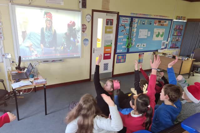 A selection of photos of schools taking part in the Christmas quiz competition.