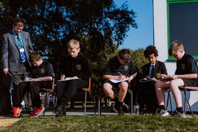 Socially distanced learning outdoors at Banovallum School.