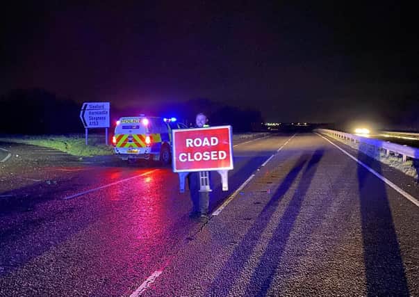 The A17 closed due to flooding overnight around Sleaford. Photo: Lincs Police Specials. EMN-201224-081638001