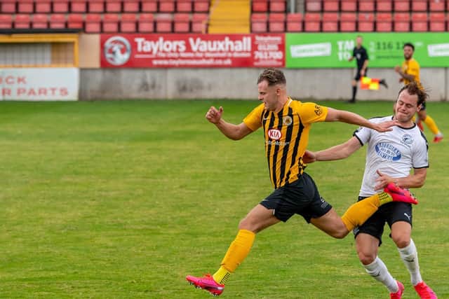 Jake Wright on his way to score against Gateshead in the play-off semi. Photo: Russell Dossett
