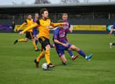 Matt Tootle pushes forward during the 2-0 victory over Alfreton. Photo: Oliver Atkin.