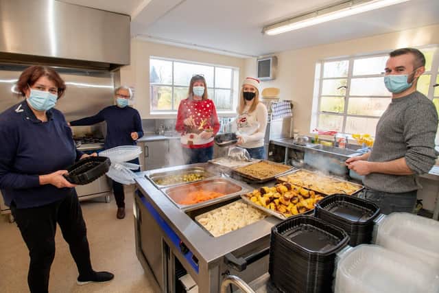 Some of the volunteers who cooked the meals on Christmas Day in the kitchen at Horncastle Community Centre.